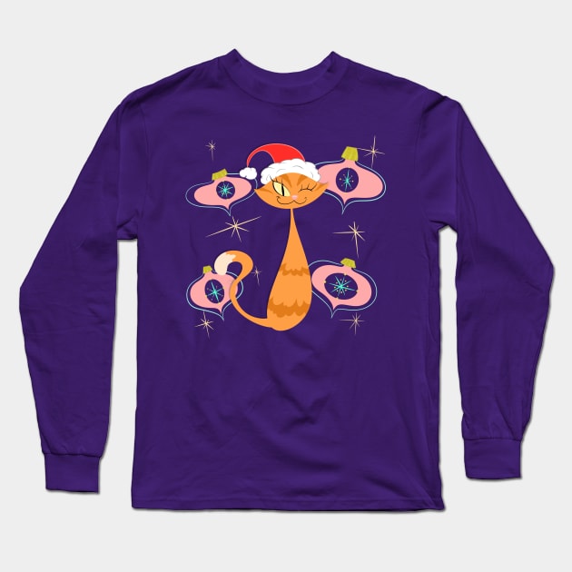 Orange Cat with Pink Ornaments Long Sleeve T-Shirt by SillySpoooks